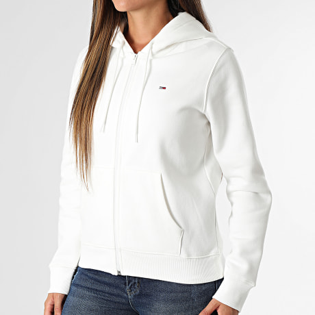 Tommy Jeans - Felpa Cappuccio Zip Donna Regular Fit Flag 9729 Bianco