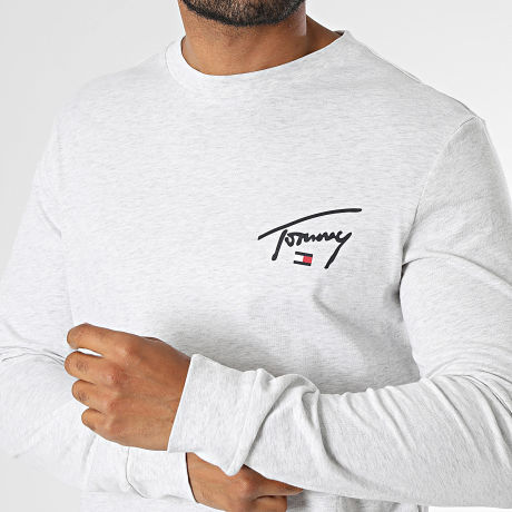 Tommy Jeans - Camiseta Manga Larga Signature Chest 3546 Gris Claro jaspeado