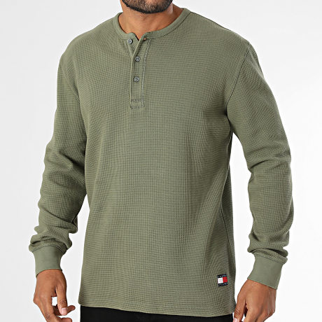Tommy Jeans - Camiseta Manga Larga Waffle Henley 3549 Verde Kaki
