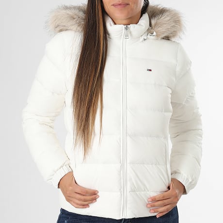 Tommy Jeans - Casaco de penas com capuz com pele Mulher 8312 Branco
