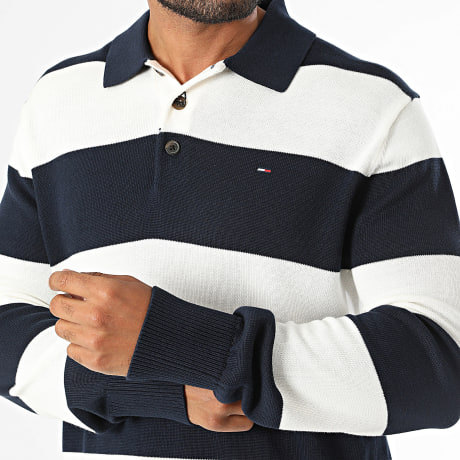 Tommy Jeans - Pull Slim A Rayures Essential 0304 Bleu Marine Blanc