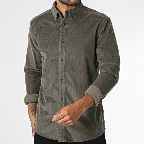 Only And Sons - Hemd Langarm Cord Michael Grün Khaki