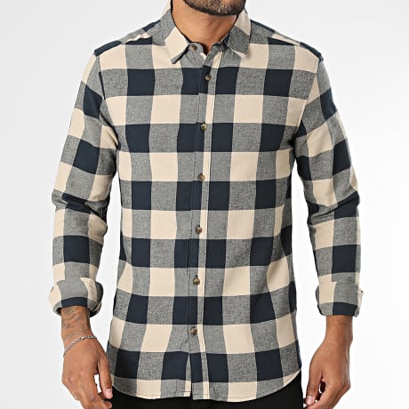Only And Sons - Hemd Langarm Kariert Gudmund Marine Beige