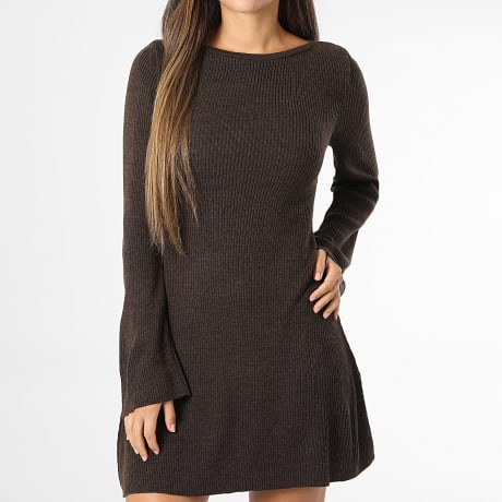 Only - Robe Pull Manches Longues Femme Tessie Marron Chiné