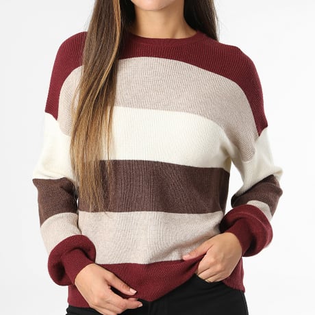 Only - Pull Femme Latia Beige Marron Bordeaux