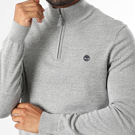 Timberland - Sweat Col Zippé Cotton 1/4 0YHAY Gris Chiné
