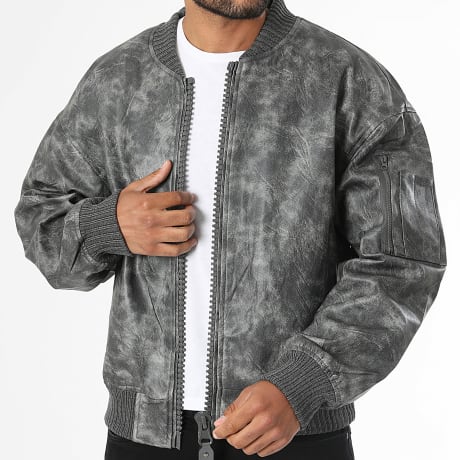 Uniplay - Veste Simili Cuir Zippée 329 Gris Anthracite Chiné