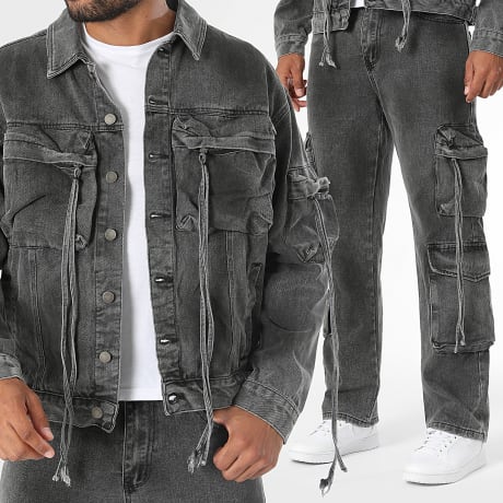 Uniplay - Ensemble Veste Et Pantalon Cargo En Jean 338 Noir