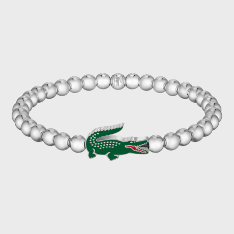 Lacoste - Bracelet Matchpoint Logo Crocodile Gravé Argenté Vert