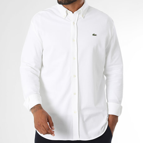 Lacoste - Chemise Manches Longues Regular Fit Logo Brodé Crocodile Blanc