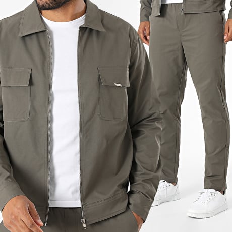 Frilivin - Co-ord Set Overshirt met rits en broek 593 Kaki Groen