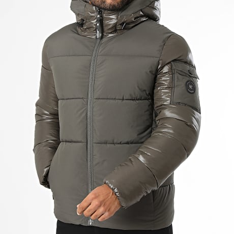 Kymaxx - Plumífero con capucha Verde Kaki Oscuro