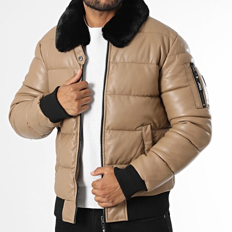 Kymaxx - Plumífero Simili Cuero Beige Oscuro