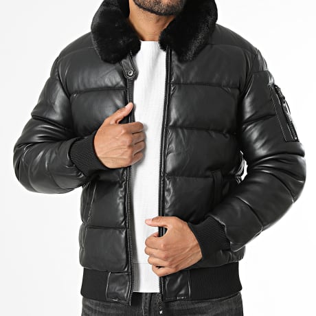 Kymaxx - Plumífero Simili Cuero Negro