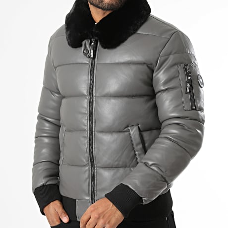 Kymaxx - Plumífero Simili Cuero Gris Antracita