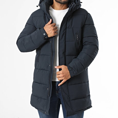Kymaxx - Plumífero con capucha largo Azul Marino