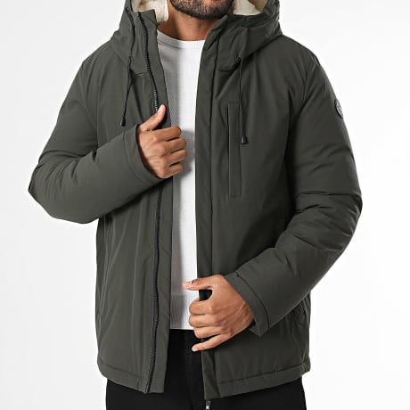 Kymaxx - Parka Zippée A Capuche Intérieur Sherpa Vert Kaki