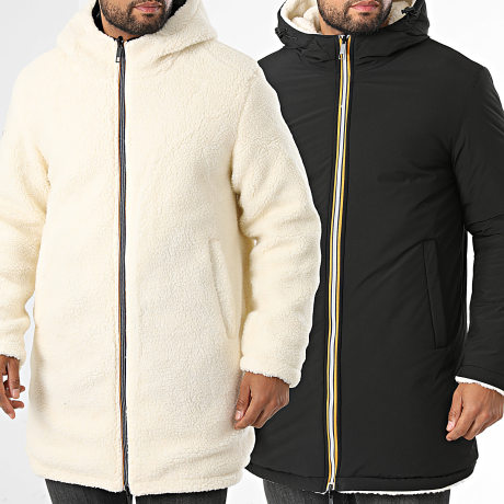 Kymaxx - Parka larga reversible con capucha Negro Beige