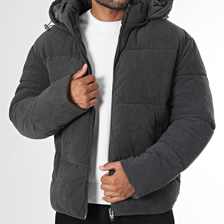 Kymaxx - Plumífero con capucha Cremallera Terciopelo Pana Gris Antracita