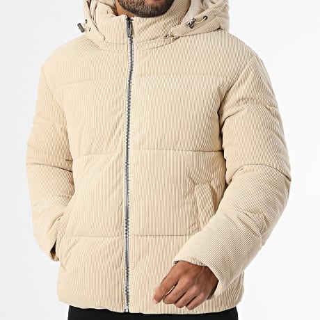 Kymaxx - Plumífero con capucha cremallera pana beige