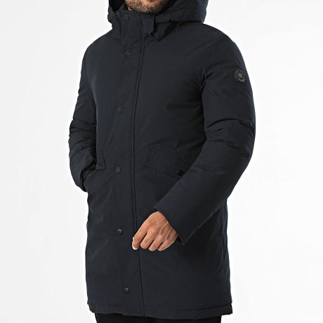 Kymaxx - Parka Capuche Zippée Longue Bleu Marine