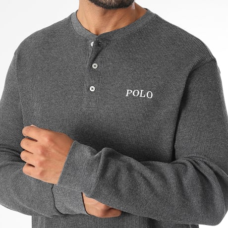 Polo Ralph Lauren - T-Shirts Long Sleeve Textured Waffle Logo Heather Anthracite Grey