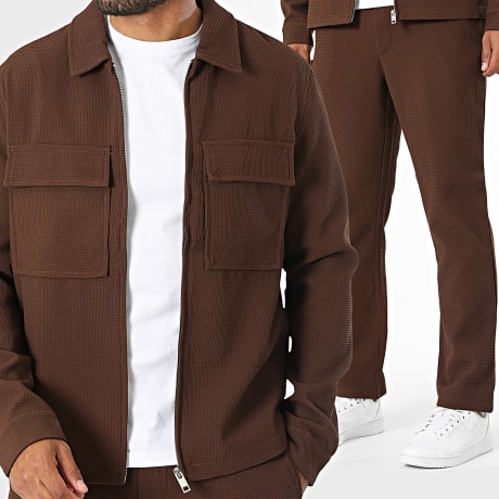 Frilivin - Ensemble Veste Zippée Et Pantalon Waffle 161 Marron