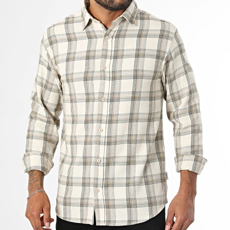 JJ Rebel - Camisa Manga Larga de Cuadros Blane Beige Verde Kaki