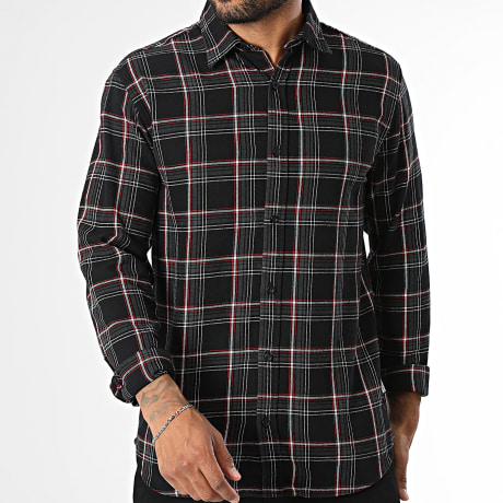 JJ Rebel - Chemise Manches Longues A Carreaux Blane Noir Rouge