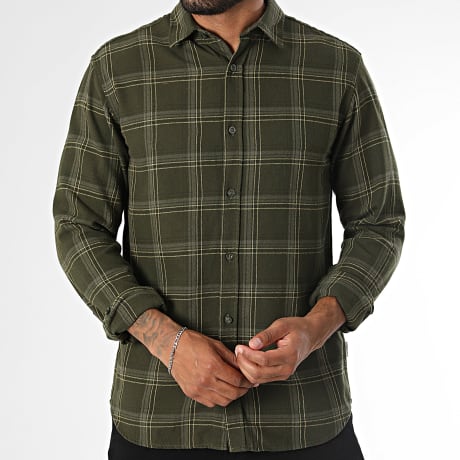 JJ Rebel - Overhemd Lange Mouwen Geruit Blane Groen Khaki