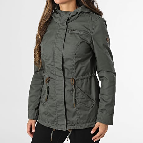 Only - Parka Com Capuz Zíper Mulher Lorca Verde Caqui Escuro