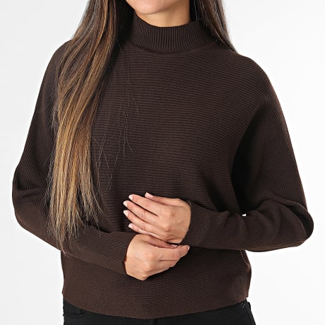 Only - Pull Col Montant Femme Prime Life Marron