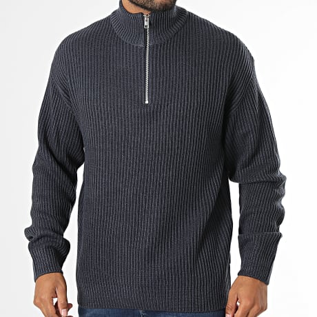 JJ Rebel - Pull Col Zippé En Maille Logan Bleu Marine