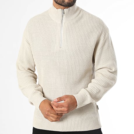 JJ Rebel - Pull Col Zippé En Maille Logan Beige