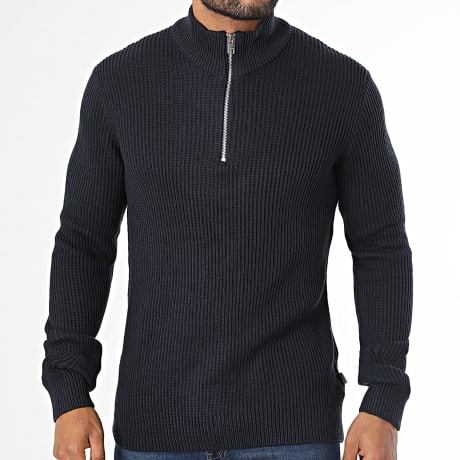Jack And Jones - Trui Col Zippé Pannel Marineblauw