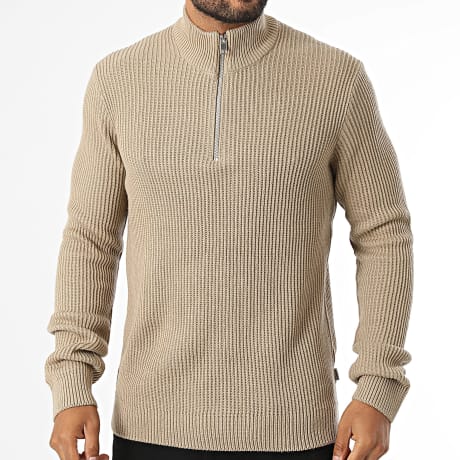 Jack And Jones - Maglia con zip a collo Pannel Beige