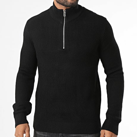 Jack And Jones - Maglia con zip a collo Pannel Nero