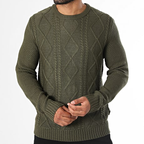 JJ Rebel - Pull En Maille Luka Vert Kaki