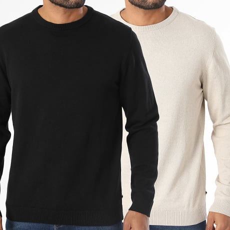 Jack And Jones - Pack van 2 Truien Basic Knit Beige Melange Zwart