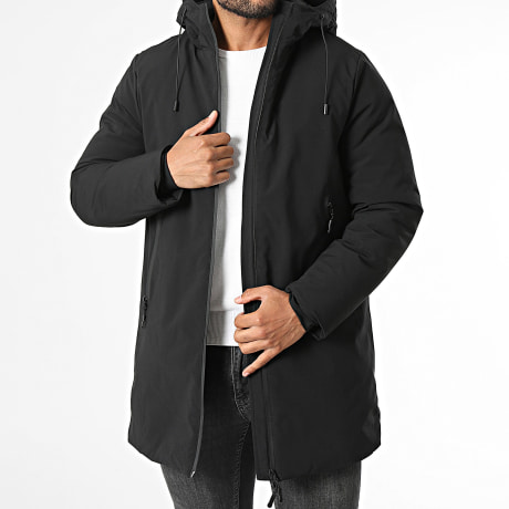 Kymaxx - Parka larga con cremallera y capucha negra