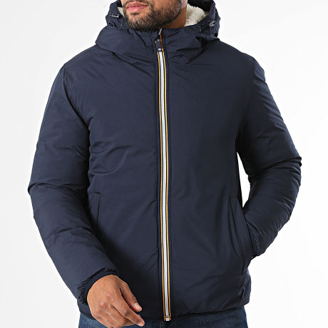 Kymaxx - Parka corta con capucha interior sherpa azul marino