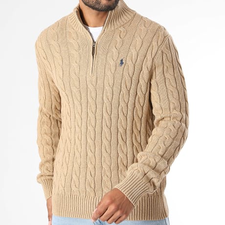 Polo Ralph Lauren - Pull Col Montant Zippé Original Player Camel