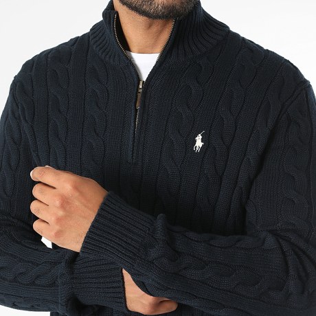 Polo Ralph Lauren - Pull Col Montant Zippé Original Player Bleu Marine