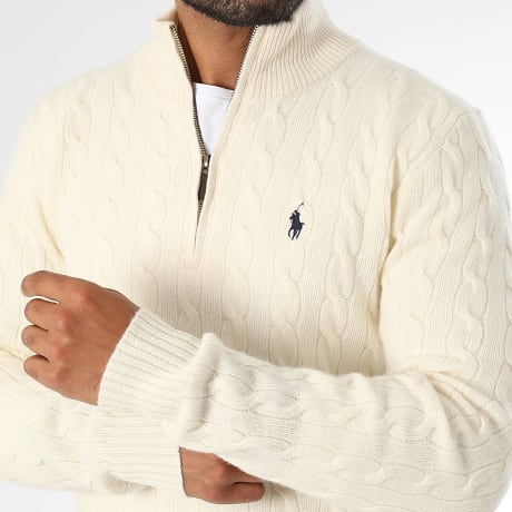 Polo Ralph Lauren - Camisola gola alta com fecho Original Player Bege Claro Preto