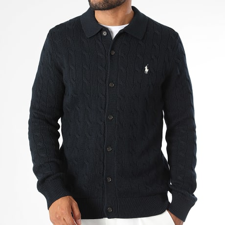 Polo Ralph Lauren - Cardiagn En Maille Original Player Bleu Marine Blanc