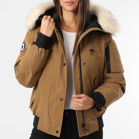 Comme Des Loups - Damen Heizjacke Kapuze Fell Madrid Camel Beige
