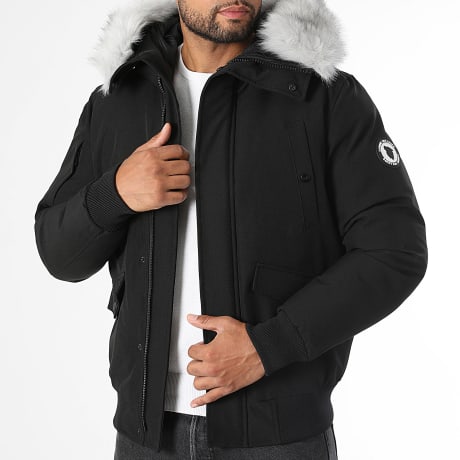 Comme Des Loups - Blouson Capuche Fourrure Benton Noir Gris