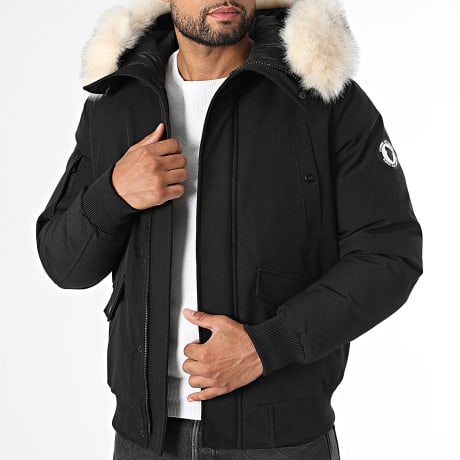 Comme Des Loups - Blouson Capuche Fourrure Benton Noir Beige Clair