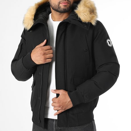 Comme Des Loups - Blouson Capuche Fourrure Benton Noir Beige
