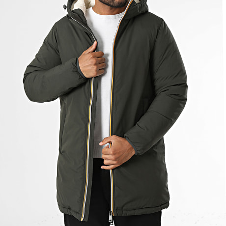 Kymaxx - Parka larga con capucha verde kaki